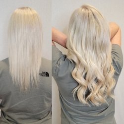 The Silva Chair Salon - Platinum blonde hair extension before and after