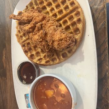 FolkArt - Peachy Fowl Play peach waffles and chicken - American Near Me - Decatur, Georgia FolkArt - Peachy Fowl Play peach waffles and chicken - American Near Me - Decatur, Georgia