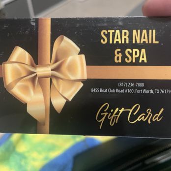 Star Nail & Spa - Gift card in question, with their address on the front. - Nail Salons Near Me - Fort Worth, Texas