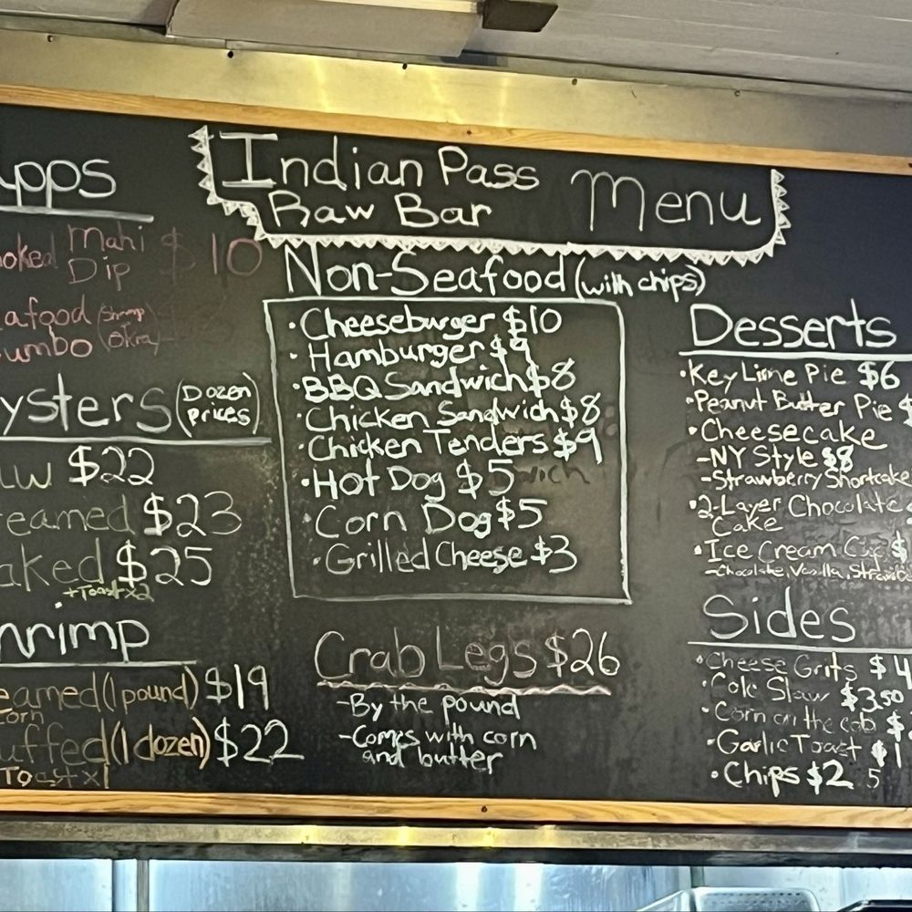 Indian Pass Raw Bar - Menu - Seafood Near Me - Port St Joe, Florida Indian Pass Raw Bar - Menu - Seafood Near Me - Port St Joe, Florida