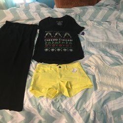 Plato's Closet - All this for less than $35! Brandsinclude: Express ($8 skirt), H&M ($8 shorts, $6 fringe crop), Fifth Sun ($4 black tee), Aero ($6 crop top)