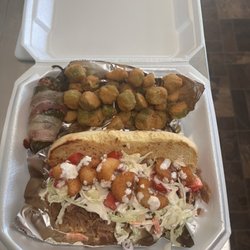 Creekside Smokehouse - Poboy combo with fried okra and a Smokehouse popper