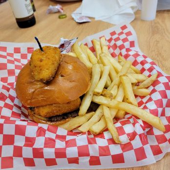 Cooter's Place - Luray - Hazzard Burger: Smash burger w/ jalapeno poppers, nacho cheese and ranch (w/ fries ) - Museums Near Me - Luray, Virginia