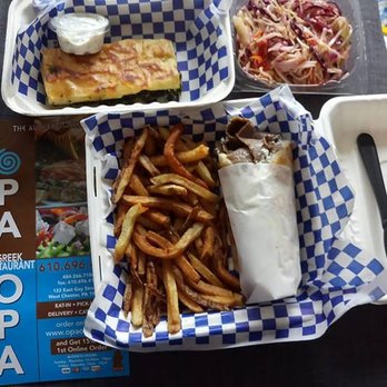 Opa Taverna - Lamb Gyro, Fries, Slaw and Spinach Pie. - Greek Near Me - West Chester, Pennsylvania Opa Taverna - Lamb Gyro, Fries, Slaw and Spinach Pie. - Greek Near Me - West Chester, Pennsylvania