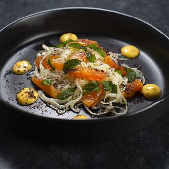 Chef Jonathan Barone - Fennel- blood Orange-mint - sumac - chili lemongrass aioli - Personal Chefs Near Me