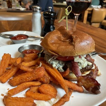 Burtons Grill & Bar - Classic Burger with Bacon & Blue Cheese Crumbles - New American Near Me - Boca Raton, Florida Burtons Grill & Bar - Classic Burger with Bacon & Blue Cheese Crumbles - New American Near Me - Boca Raton, Florida