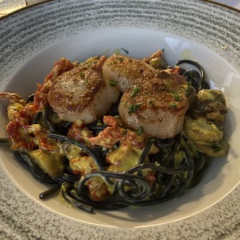 Baci Bistro - Squid ink pasta with scallops. 10/10! - Italian Near Me - Kailua, Hawaii Baci Bistro - Squid ink pasta with scallops. 10/10! - Italian Near Me - Kailua, Hawaii
