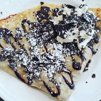Honey Salt - Chocolate banana pancake...loved the chocolate topping! - Canadian (New) Near Me - Vancouver, British Columbia