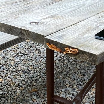 Moose Hillock Camping Resort - NY - Our picnic table. No worries, if yours is gross they too will bring you a different one for 18$ - Campgrounds Near Me - Fort Ann, New York