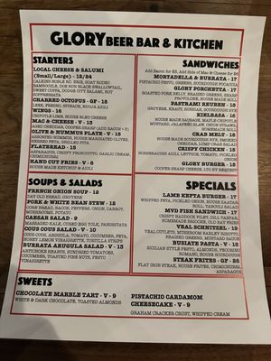 Menu photo 1 Glory Beer Bar & Kitchen Philadelphia, PA