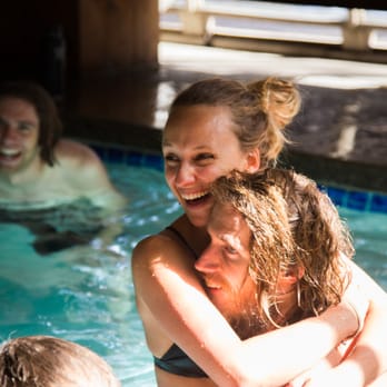 Viewpoint Condominiums - All smiles in the giant hot tub. - Condominiums Near Me - Mammoth Lakes, California