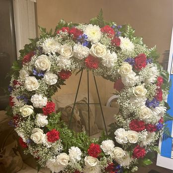 Conroy's Flowers - Serene Blessings Red, White and, Blue Standing Wreath - Florists Near Me - El Cajon, California Conroy's Flowers - Serene Blessings Red, White and, Blue Standing Wreath - Florists Near Me - El Cajon, California
