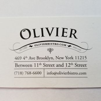 Olivier Bistro - Business card - French Near Me - Brooklyn, New York
