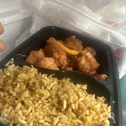 Orange Chicken with false advertised fried rice Orange Chicken with false advertised fried rice