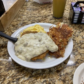 Carolyn's Cafe - Chicken fried steak with scrambled eggs and hash browns and oranges! It was just ok.... - Breakfast & Brunch Near Me - Redlands, California