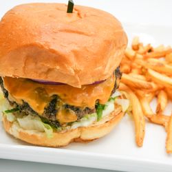 Loaded Joe's - Avon Restaurants - Cheeseburger and fries.