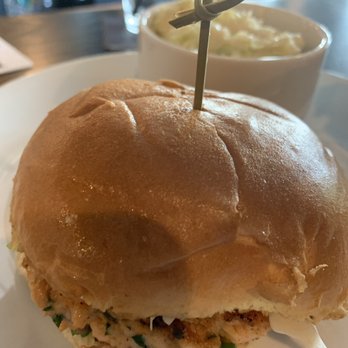 Black Oak Kitchen & Drinks - Salmon burger with cole slaw - Comfort Food Near Me - Coventry, Rhode Island