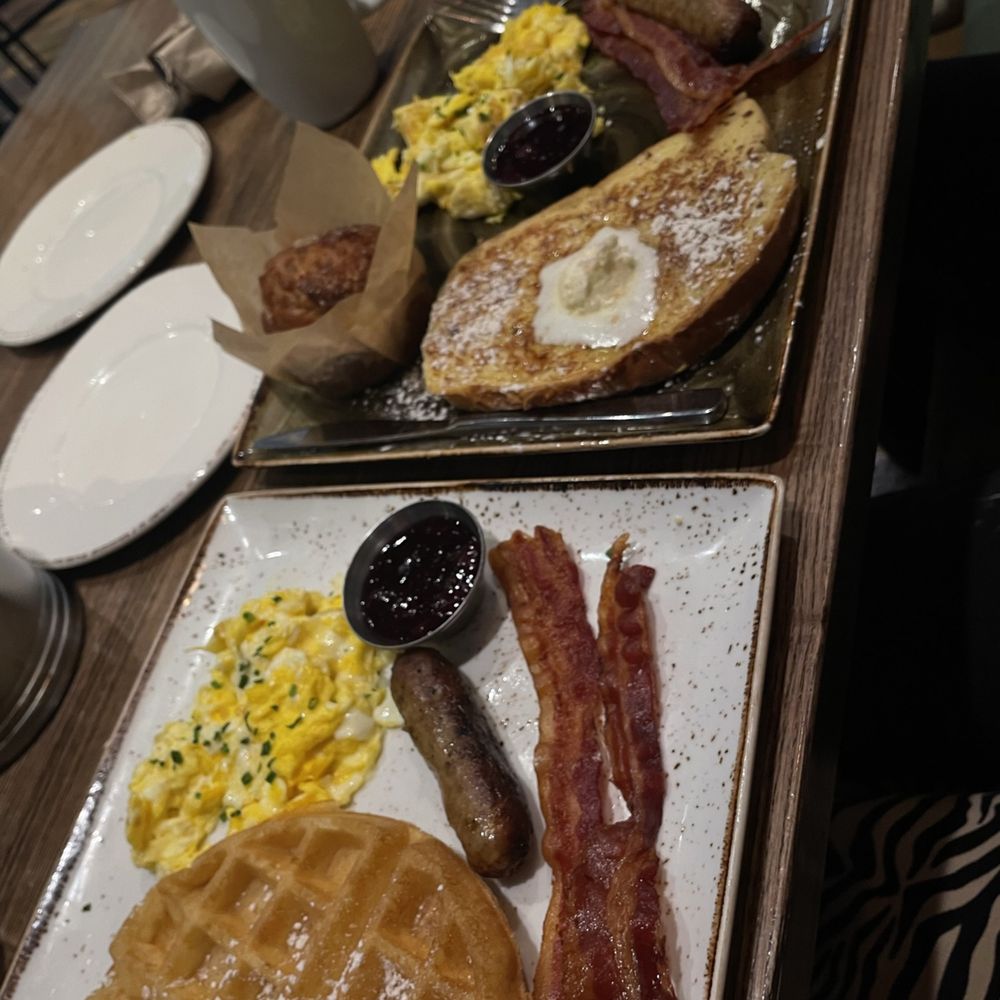 First Watch - Waffles and French toast with a side of eggs, sausage, and bacon. - Breakfast & Brunch Near Me - Houston, Texas