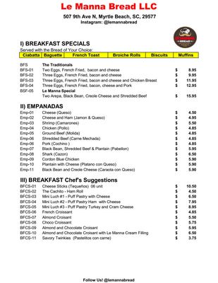 Menu photo 2 Le Manna Bread Myrtle Beach, SC