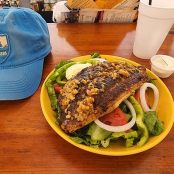 Boondocks Restaurant - This is the house salad with galic/blackened Fish and it's absolutely delicious and so healthy! - Seafood Near Me - Port Orange, Florida Boondocks Restaurant - This is the house salad with galic/blackened Fish and it's absolutely delicious and so healthy! - Seafood Near Me - Port Orange, Florida