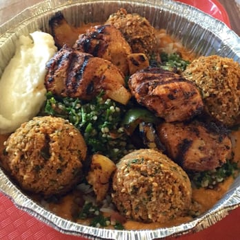 Pita Bistro - Veggie Combo Hummus Bowl with Chicken Skewer (taken off the skewer) - Mediterranean Near Me - Phoenix, Arizona Pita Bistro - Veggie Combo Hummus Bowl with Chicken Skewer (taken off the skewer) - Mediterranean Near Me - Phoenix, Arizona