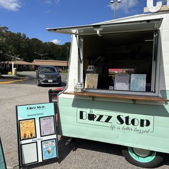 Buzz Stop - Buzz stop coffee truck set up with seasonal menu board - Coffee & Tea Near Me