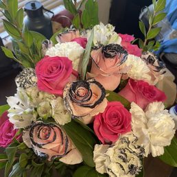 Custom pink/white bouquet with black glitter