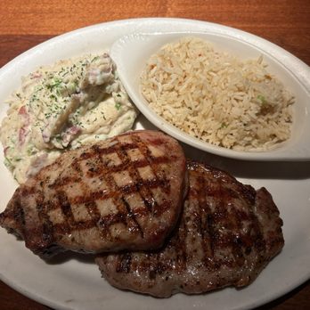 Charleston's - Grilled pork chops, mashed potatoes and seasoned rice - American Near Me - Fort Worth, Texas