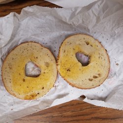 Dunkin' - Asked for an everything bagel with butter and this is what I get. Coffee is good but do not recommend getting their food.