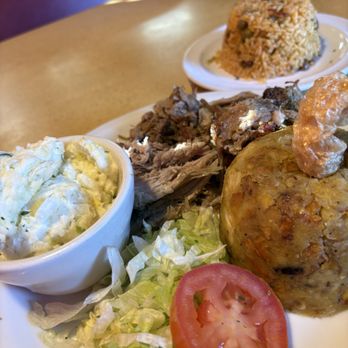 Sofrito Rico Authentic Puerto Rican Cuisine - Photo of my plate inside dishes, I ordered potato salad and Arroz con Gandules - Puerto Rican Near Me - Las Vegas, Nevada