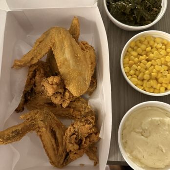Madea's Down Home Cooking - 4 chicken wings, mashed potatoes, buttered corn, and greens - Soul Food Near Me - Fort Worth, Texas Madea's Down Home Cooking - 4 chicken wings, mashed potatoes, buttered corn, and greens - Soul Food Near Me - Fort Worth, Texas