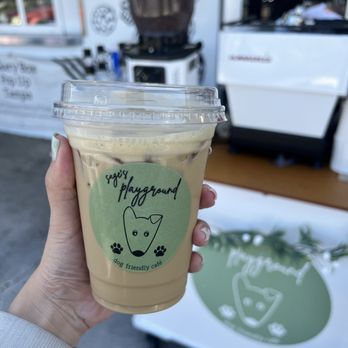Sage's Playground - Iced Latte with Lavendar Syrup and Oatmilk - Coffee & Tea Near Me Sage's Playground - Iced Latte with Lavendar Syrup and Oatmilk - Coffee & Tea Near Me