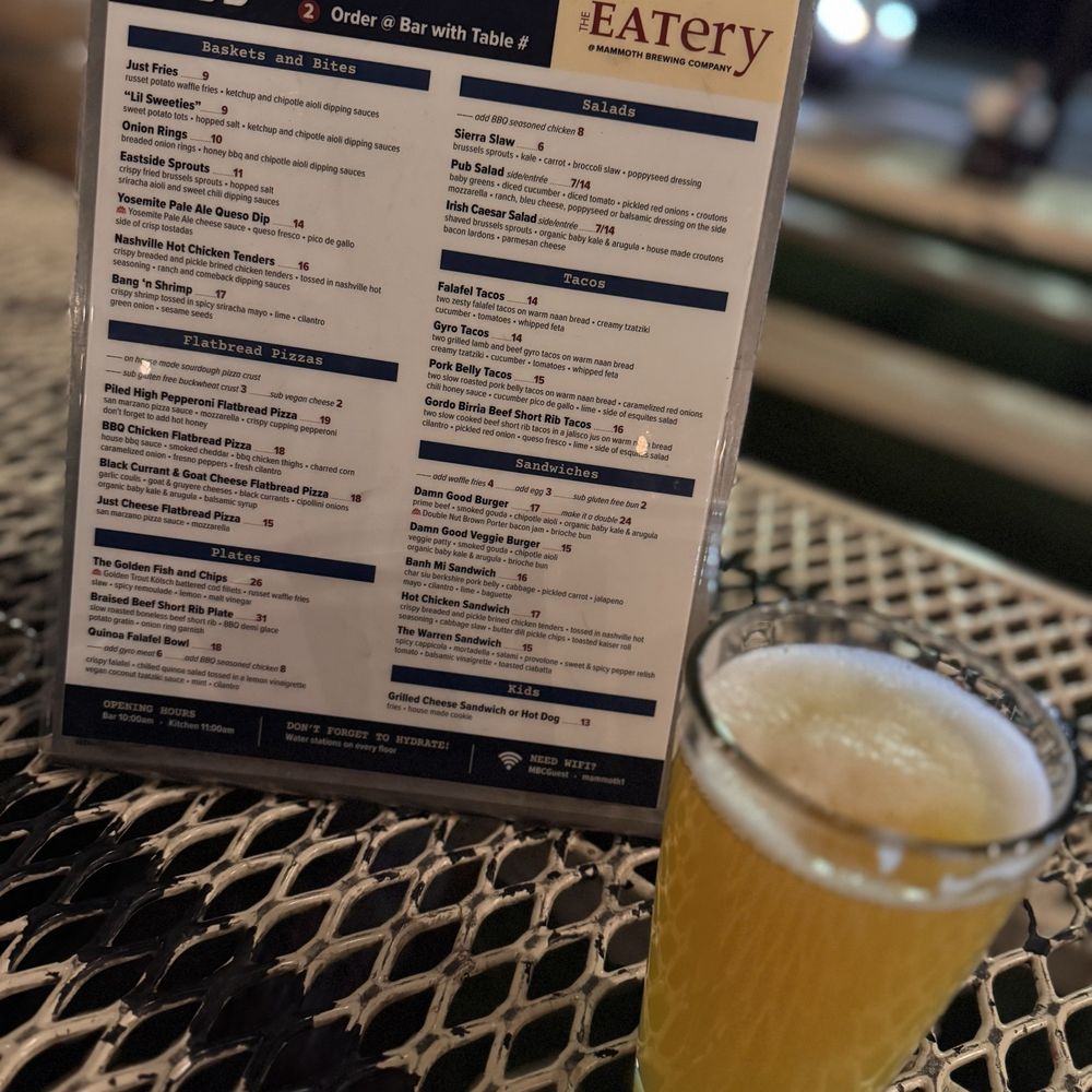 Mammoth Brewing - Current food menu as of 7-20-2025 if ordering on their QR code menu. - Breweries Near Me - Mammoth Lakes, California