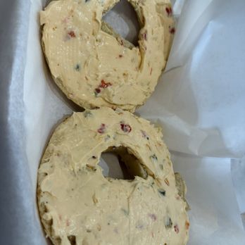 Bagel Nosh Chandler - Plain bagel with red pepper cream cheese - Bagels Near Me - Chandler, Arizona