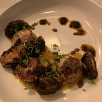 Mongers Market + Kitchen - Scallops and brussel sprouts with kabocha squash purée (Chef special) - Seafood Near Me - Austin, Texas Mongers Market + Kitchen - Scallops and brussel sprouts with kabocha squash purée (Chef special) - Seafood Near Me - Austin, Texas