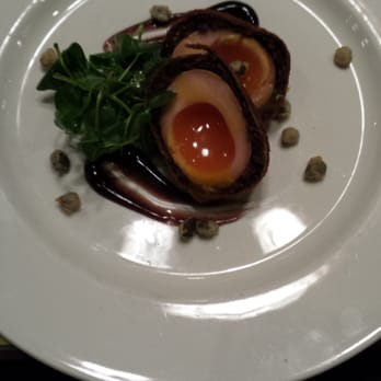 Mr Thomas's Chop House - Vegi scotch egg with crispy capers and home made hp sauce - British Near Me - Manchester, XGM Mr Thomas's Chop House - Vegi scotch egg with crispy capers and home made hp sauce - British Near Me - Manchester, XGM
