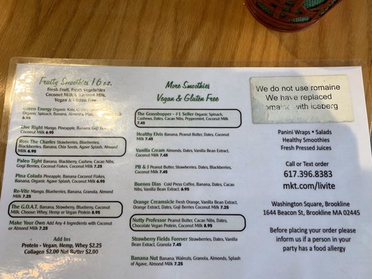 Menu photo 1 Livite Brookline, MA Menu photo 1 Livite Brookline, MA