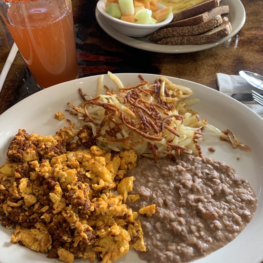 Western Diner - A Chavela w/ The Chorizo and eggs with hash browns && The 3 cheese omelette with fruit - Breakfast & Brunch Near Me - Yucca Valley, California Western Diner - A Chavela w/ The Chorizo and eggs with hash browns && The 3 cheese omelette with fruit - Breakfast & Brunch Near Me - Yucca Valley, California