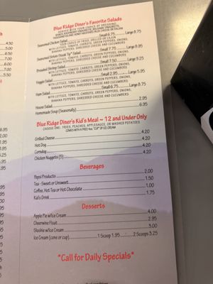 Menu photo 2 Blue Ridge Diner Boone, NC