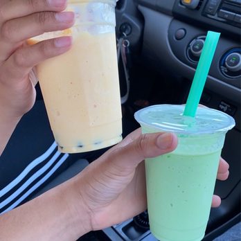 Hey Hey Ice Cream - 2 freeze drinks. Yellow - Mango with boba Green - Honeydew - Bubble Tea Near Me - Yuba City, California Hey Hey Ice Cream - 2 freeze drinks. Yellow - Mango with boba Green - Honeydew - Bubble Tea Near Me - Yuba City, California