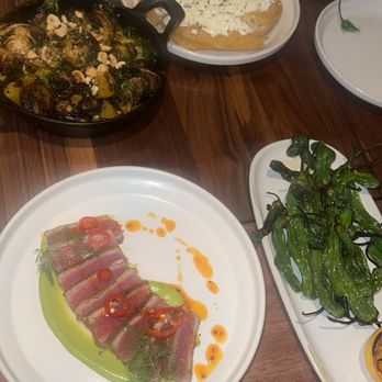 Bell Bistro - Brussel sprouts, shishito peppers, tuna, feta bread - New American Near Me - Birmingham, Michigan Bell Bistro - Brussel sprouts, shishito peppers, tuna, feta bread - New American Near Me - Birmingham, Michigan