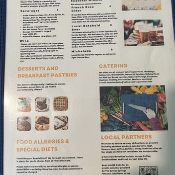 Three Bird Cafe - Back of menu - Cafes Near Me - Eureka Springs, Arkansas