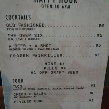 Bait Shop - Happy Hour Menu as of July '15...great options! - Dive Bars Near Me - Seattle, Washington