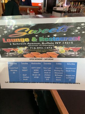 Menu photo 1 Sweets Lounge and Restaurant Buffalo, NY Menu photo 1 Sweets Lounge and Restaurant Buffalo, NY