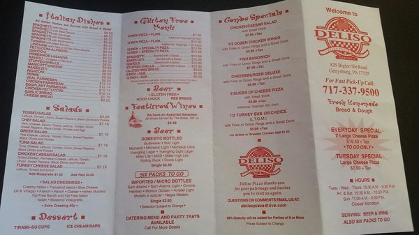 Menu photo 4 Deliso Pizza Gettysburg, PA