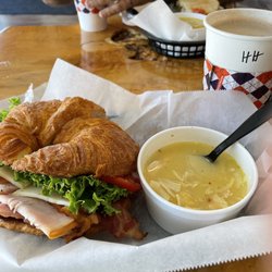 Buck N Brew Coffee - Club croissant with creamy chicken noodle soup. Both delicious!