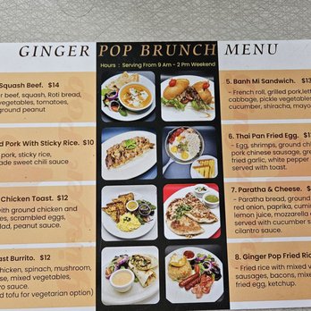 Ginger Pop - Weekend Brunch Menu - Thai Near Me - Vancouver, Washington
