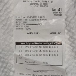 Receipt of food