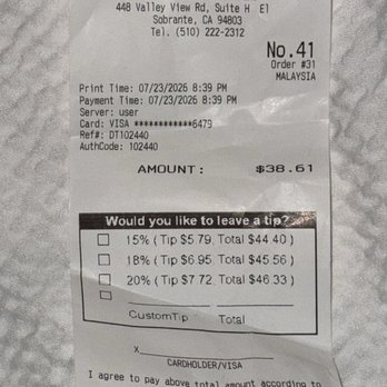 Sue's Kitchen - Receipt of food - Thai Near Me - El Sobrante, California Sue's Kitchen - Receipt of food - Thai Near Me - El Sobrante, California