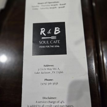 R & B Soul Cafe - Menu - Soul Food Near Me - Lake Jackson, Texas